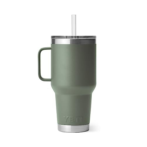 YETI Rambler 35 oz Tumbler with Handle and Straw Lid, Travel Mug Water Tumbler, Vacuum Insulated Cup with Handle, Stainless Steel, Camp Green - color: Camp Green, style: 35oz