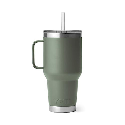 YETI Rambler 35 oz Tumbler with Handle and Straw Lid, Travel Mug Water Tumbler, Vacuum Insulated Cup with Handle, Stainless Steel, Camp Green - color: Camp Green, style: 35oz