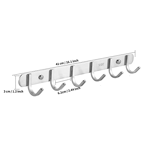 Coat Hook Wall Mount - Towel Rack with 6 Hooks Hanger for Hanging Clothes, Bags, Keys, and Towels Bathroom, Entryway, Door, 304 Stainless Steel Brushed Nickel - size: 6S hooks
