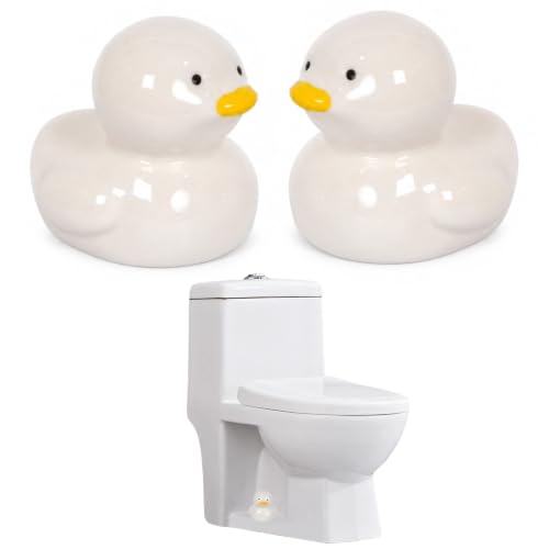 Duck Toilet Bolt Covers, Ceramic Toilet Bolt Caps for Bathroom Decor | Cute duck design hides toilet bolts with easy installation. Adds charming style to kids bathrooms, homes and toilet decor - color: White Duck