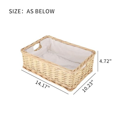 YAHUAN Rectangular Wicker Storage Basket Woven Rattan Basket with Handle, Baskets for Organizing, Bedroom,Living room,Pantry (Wicker with lining) - color: Wicker with lining