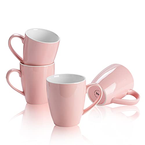 Sweese Porcelain Coffee Mugs - 16 Ounce (Top to the Rim) for Coffee, Latte, Tea, Cocoa, Set of 4, Pink - color: Pink, size: 4 Count (Pack of 1)