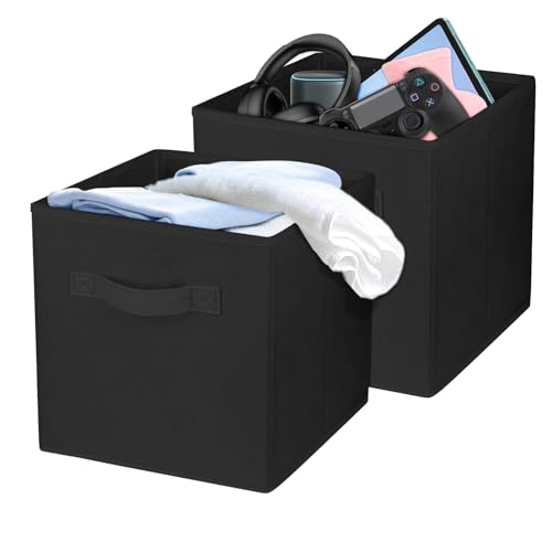 2 Pcs Storage Cubes, 10.5 Inch Collapsible Storage Bins, Fabric Foldable Bins for Organization, Durable Storage Bins for Closet, Shelves, Offices (Black) | [Black] [For Organization, Durable Storage Bins for Closet, Shelves, Offices] - color: Black