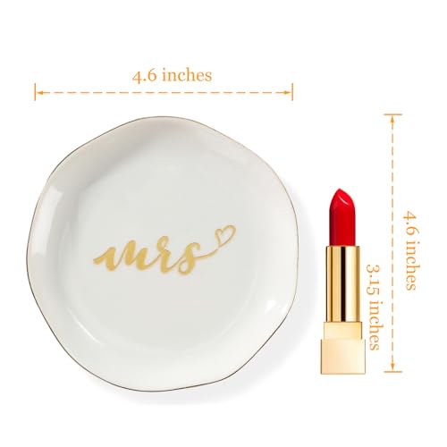 Mrs Ring Dish, Engagement&Wedding Gifts for Women, Bridal Shower Present,Ceramic Jewelry Tray, 4.5" - style: Mrs