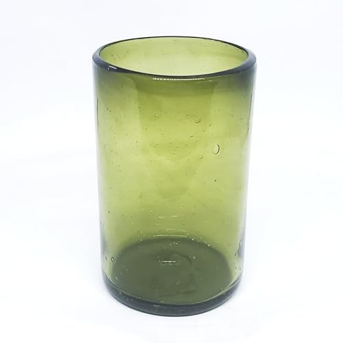 Solid Olive Green 14 oz Drinking Glasses (set of 6), Recycled Glass, Lead-free, Toxin-Free (14oz Drinking) - color: Olive Green, size: 14 oz