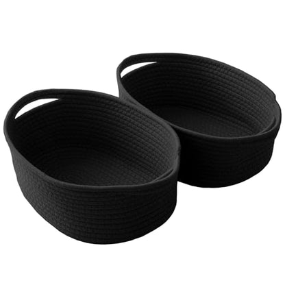 JMvicyroam Small Woven Basket, Empty Gift Basket, Black/2 Pack | Small Gift Basket, Cotton Rope, 12 x 8 x 25 in, Handles, Includes Ribbon and Bag, Birthday Gift Basket - color: Black, size: 2 Pack