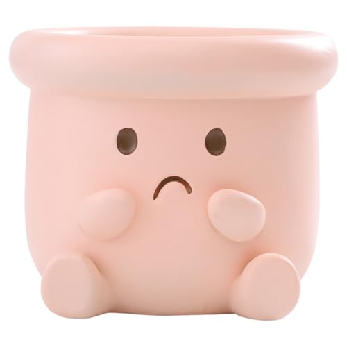 Cute Face Planter Pot, Small Resin Head Planters for Indoor Plants, Funny Smiling Face Flower Pot Succulent Planter with Drainage Hole, Gift IdeaI for Birthday Christmas (Pink) - color: Pink