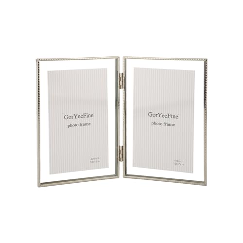Silver 4x 6'' Double Hinged Floating Frame, For Photo Sizes (2x3'' 3.5x 5'' up to 4x6'' ), Beautiful Metal Lace Edge Frames Adjustable Tabletop/Shelf Photo Frame, Classy Gift Choice for Wedding, - color: Silver, size: 4x6''For 3.5x5''Double