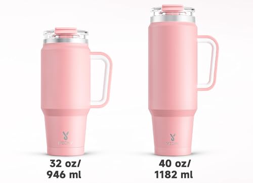 Meoky 32 oz Tumbler with Handle, Insulated Tumbler with Lid and Straw, Stainless Steel Travel Mug, Keeps Cold for 24 Hours, 100% Leak Proof, Fits in Car Cup Holder (Blush) - color: Blush, size: 32 Ounces