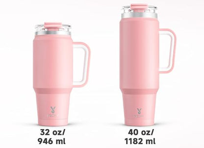 Meoky 32 oz Tumbler with Handle, Insulated Tumbler with Lid and Straw, Stainless Steel Travel Mug, Keeps Cold for 24 Hours, 100% Leak Proof, Fits in Car Cup Holder (Blush) - color: Blush, size: 32 Ounces