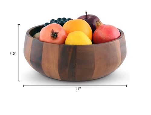 Arthur Court Modern Round Acacia Wood Serving Bowl for Fruits and Salads 4.5" H x 11" Diameter - size: 4.5 inch Tall x 11 Diameter