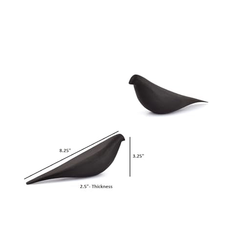 Statues Black Acacia Wood Bird Set of 2 Decorative Sculptures for Home Décor, Modern Black Bird Ornaments for Living Room, Office (8.25'' X 2.5'' X 3.25'')