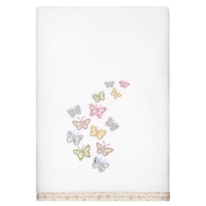 Frolic 4-Piece Luxury Towel Set, Calico Applique, Soft & Durable Turkish Cotton, Elegant Bathroom Ensemble, 2 Bath 2 Hand Towels, White - color: White, size: 2 Pcs Bath 2 Pcs Hand Towel