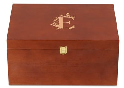 InnoBeta Personalized Keepsake Box, Wooden Storage Boxes, Large Keepsake Boxes with Lid for Memory Treasure, Initial E - color: Initial E
