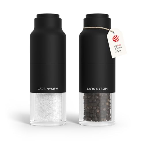LARS NYSØM Salt and Pepper Grinder Set, Stainless Steel Manual Salt and Pepper Mills, Adjustable Ceramic Grinder, Design Spice Shakers (Carbon Black) - color: Carbon Black