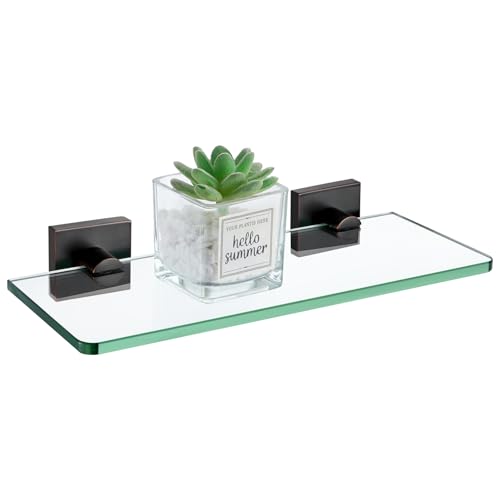 KOKOSIRI Bathroom Wall Shelves Glass Floating Shelf 12-Inch Tempered Glass Rack Shower Storage Decor, Oil Rubbed Bronze Stainless Steel B1107ORB-L12 - color: Oil Rubbed Bronze, size: 12-Inch