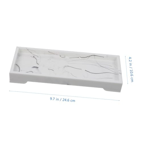NUOBESTY Marble Design Synthetic Bathroom Vanity Tray Jewelry Holder Cosmetics Storage Organizer White Bathroom Countertop Accessory