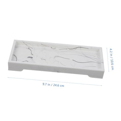 NUOBESTY Marble Design Synthetic Bathroom Vanity Tray Jewelry Holder Cosmetics Storage Organizer White Bathroom Countertop Accessory