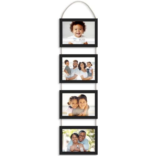 5x7 Wall Hanging Picture Frames Collage with 4 Openings - Basic Black - Casual Style Engineered Wood Frames - Wall Mount Only - Bliss Collection - color: Basic Black, size: 5x7