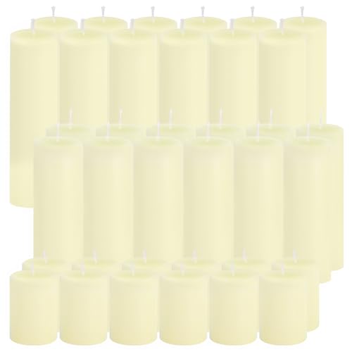 Ivroy Pillar Candles Bulk Set of 36，Hurricane Candles，3 Different Lengths 2 x 3/6/8 Inch (12 Each)，Dripless Unscented Smokeless，Gives You a Better Atmosphere When Organizing an Event Party. - color: 36 Flat-top, size: 2 x 3/6/8 Inch