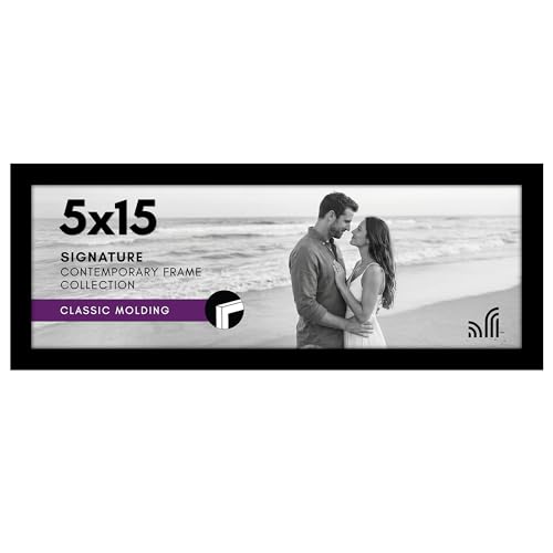 Americanflat 5x15 Picture Frame - Engineered Wood - Black | Shatter-resistant glass, wall or tabletop display with included easel, sawtooth hangers included - color: Black, size: 5x15