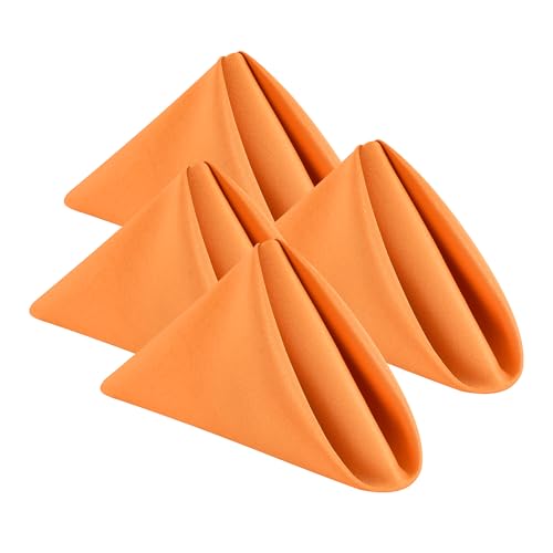Wolkemer Set of 4 Orange Cloth Napkins 17 x 17 Inches Solid Washable Polyester Dinner Napkins with Hemmed Edges for Dinners Parties Weddings Banquets Events Table Decoration - color: Orange