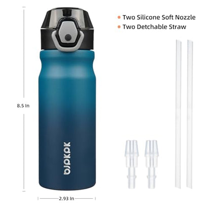 BJPKPK 18 oz Water Bottle with Straw & Handle, Insulated Stainless Flask | Leak Proof Locking Lid, Thermal, Double Wall Vacuum, Keeps Hot/Cold, Dishwasher Safe, Travel & Sports, Indigo Black - color: A-Indigo Black, size: 18 Ounces