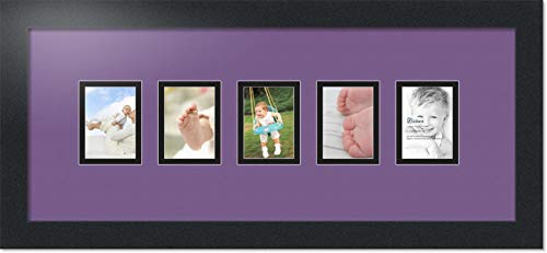 ArtToFrames Collage Photo Frame Double Mat with 5-2.5x3.5 Openings with Satin Black Frame and Grape mat. - color: Grape, size: 2.5x3.5