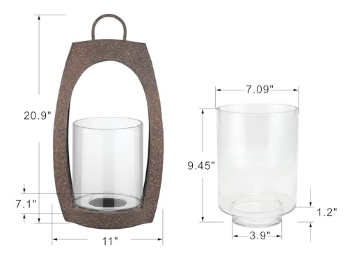 21" Twakutwaku Versatile Farmhouse Arch Metal Lantern in Rustic Brown with Handmade Thick Glass Candle Holder for Pillars & Plants, Hurricane Lantern, Glass Candlestick Holder, Glass Vase, Garden - color: Rustic Brown, size: 11"x21"