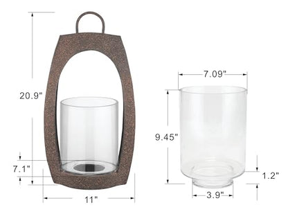 21" Twakutwaku Versatile Farmhouse Arch Metal Lantern in Rustic Brown with Handmade Thick Glass Candle Holder for Pillars & Plants, Hurricane Lantern, Glass Candlestick Holder, Glass Vase, Garden - color: Rustic Brown, size: 11"x21"