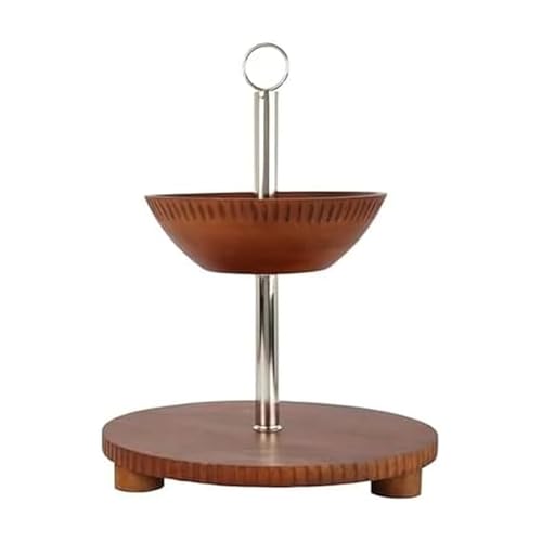 Gourmet Basics by Mikasa Hamden Mango Wood 2-Tier Serving Fruit Basket and Platter – Kitchen Countertop and Buffet Table Stand for Elegant Fruit Display