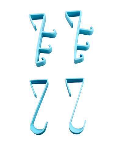 Over The Door Hooks Hangers - 4 Pack Blue Plastic Valet Set for Coats, Towels, Clothes, Bathrobes, Hats, Pocketbooks, and Shirts - Durable Rust-Proof Laundry Hanger and Closet Organizer - color: Light Blue