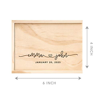 Koyal Wholesale Custom Cursive Names and Heart Wedding Keepsake Box, 4 x 6 -inch, Custom Names, Date, Natural Wood - color: Cursive Heart Names