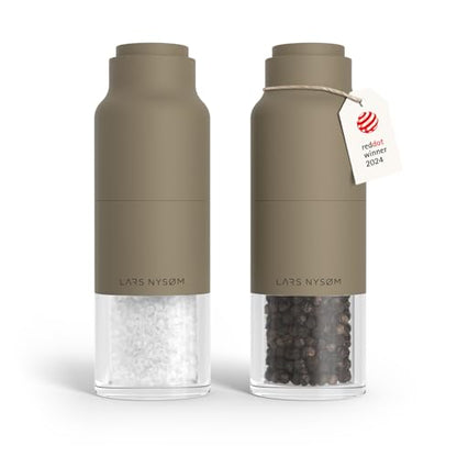LARS NYSØM Salt and Pepper Grinder Set, Stainless Steel Manual Salt and Pepper Mills, Adjustable Ceramic Grinder, Design Spice Shakers (Taupe Brown) - color: Taupe Brown