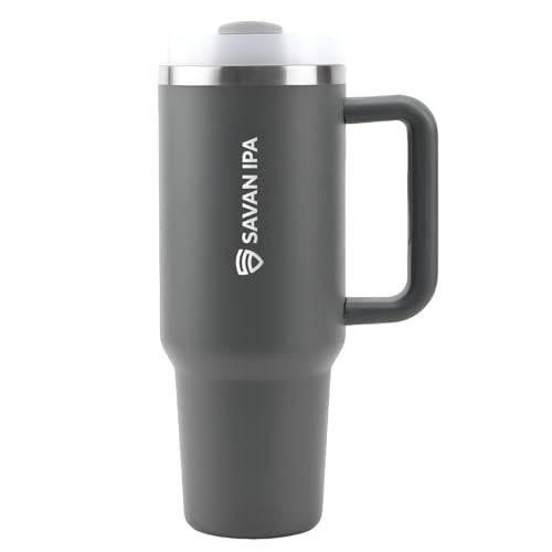 Insulated Tumbler, Gray, 40 oz | Stainless Steel Vacuum, Handle and Straw, Leak Resistant Lid, Fits Car Cup Holder - color: CHARCOL, size: 40 oz
