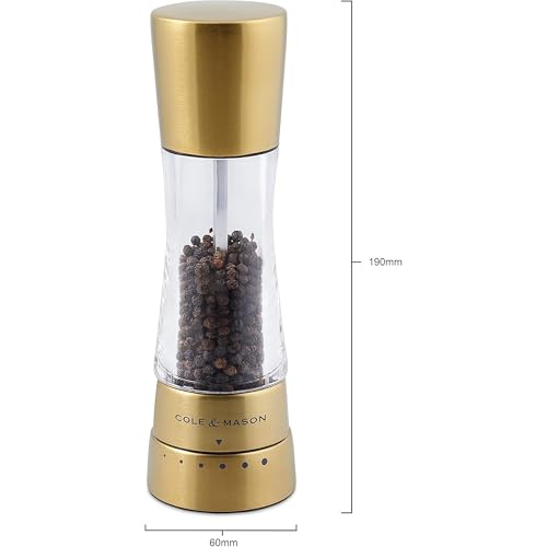 Cole & Mason Derwent Matt Gold Salt and Pepper Mill Set – 7.5" Acrylic & Stainless Steel Grinder with Precision+ Carbon Steel & Ceramic Mechanisms, 6 Grind Settings - color: Gold