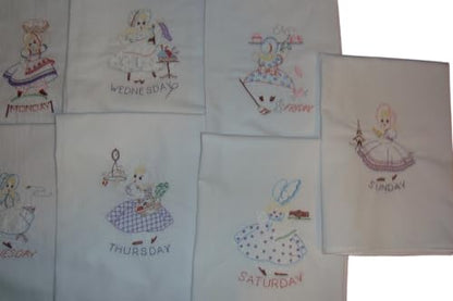 Sunbonnet Sue Days of the Week floour sack dish towels, tea towels, machine embroidery