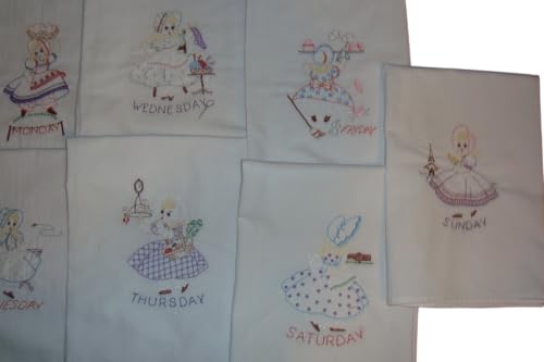 Sunbonnet Sue Days of the Week floour sack dish towels, tea towels, machine embroidery