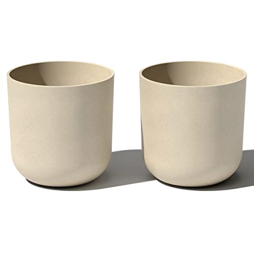 Veradek Round Lima Plastic Planter Pots for Indoor/Outdoor Garden Use, Sand Color, 5 Year Warranty | Made From a Durable Plastic-Stone Composite With Pre-Drilled Drainage Holes. Modern Porch/Patio Décor - color: Sand, size: 15 inches - 2 Pack