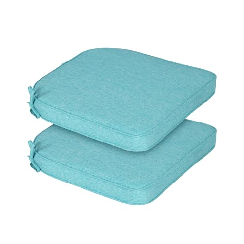 BPS 20 x 19 Inch Outdoor Chair Cushion Set of 2, Fade-Resistant and Water-Resistant Solution-Dyed Polyester Fabric Patio Chair Cushions with Straps for Outdoor/Indoor Dining Chairs - color: Teal, size: 20''W x 19''D