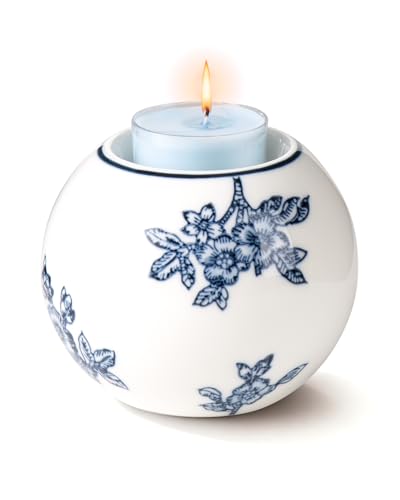 Ceramic Tealight Candle Holder, Candlestick Holder, Flowers | Magclay Chinoiserie Candlestick Holder for Taper Candle, Blue and White Decor, Flowers and Branches - color: Flowers and Branches