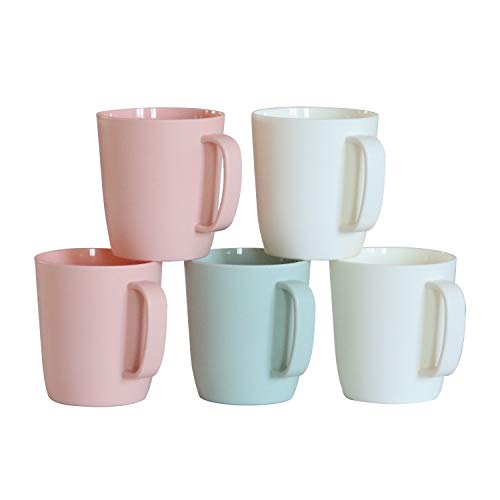 Coffee Mugs Set of 5,10 Ounce,3 Basic Colors | Unbreakable Plastic Coffee Cups Set with Handle, Reusable Plastic Mug Dishwasher Safe