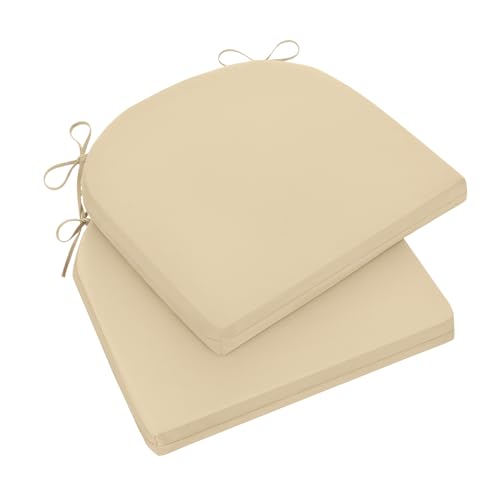 Wellsin Outdoor Chair Cushions for Patio Furniture - Patio Chair Cushions Set of 2 - Water Resistant Round Corner Outdoor Seat Cushions 17"X16"X2", Beige - color: Solid Color/ Beige, size: 17"x16"x2"(Pack of 2)