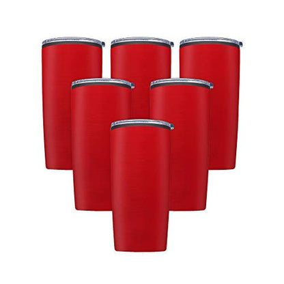 DISCOUNT PROMOS Plastic Tumblers 20 oz. Set of 6, Bulk Pack - With lids, Ice Coffee Tumbler, To Go Cup, Insulated - Red - color: Blank – Red