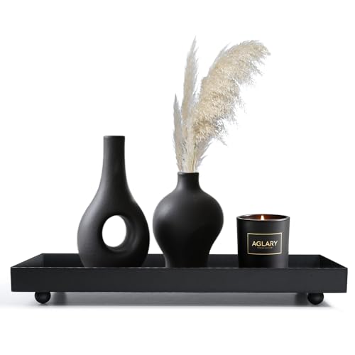 15.7"x5.9" Matte Black Rectangular Metal Tray, Candle & Jewelry Organizer | Rust-Resistant Iron, Powder Coating, Smooth Polished Edges, Elevated Ball Feet, Industrial Modern, Coffee Table & Vanity - size: Large