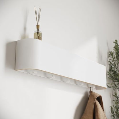 Kazai. Wall-Mounted Coat Rack 'Toke' - Modern Design Coat Rack with Hidden Wall Hooks - Solid Wood Veneer Panel Coat Hanger - White - color: White, size: 5 Hooks