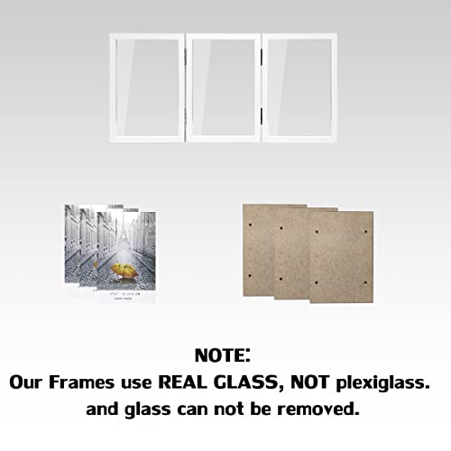 WUTL 3 Picture Frame Triple Collage 4x6 Frames with Real Glass White | Trifold Photo Frame, Hinged Foldable, Crystal Clear Real Glass - color: White, size: 4x6