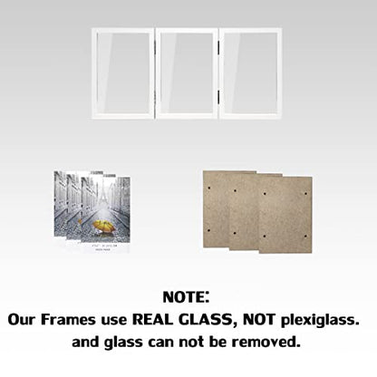 WUTL 3 Picture Frame Triple Collage 4x6 Frames with Real Glass White | Trifold Photo Frame, Hinged Foldable, Crystal Clear Real Glass - color: White, size: 4x6