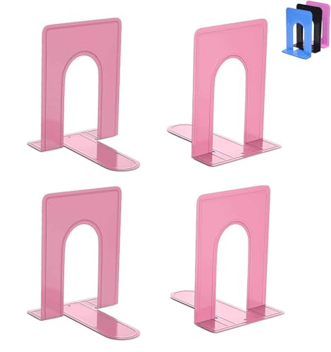 Optomni Bookends, Book End Supports Heavy Duty Metal Bookend Support, Book Ends Supports for Shelves Decor Home Office School (2 Pairs/4 Pieces, Pink) - color: Pink, size: 2 Pairs/4 Pieces