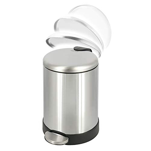 Glad Small Trash Can, 1.2 Gallon | Round Stainless Steel Garbage Bin with Soft Close Lid & Step Foot Pedal | Metal Waste Basket with Removable Inner Bucket, Stainless, 8 x 9.5 x 12 inches - color: Stainless